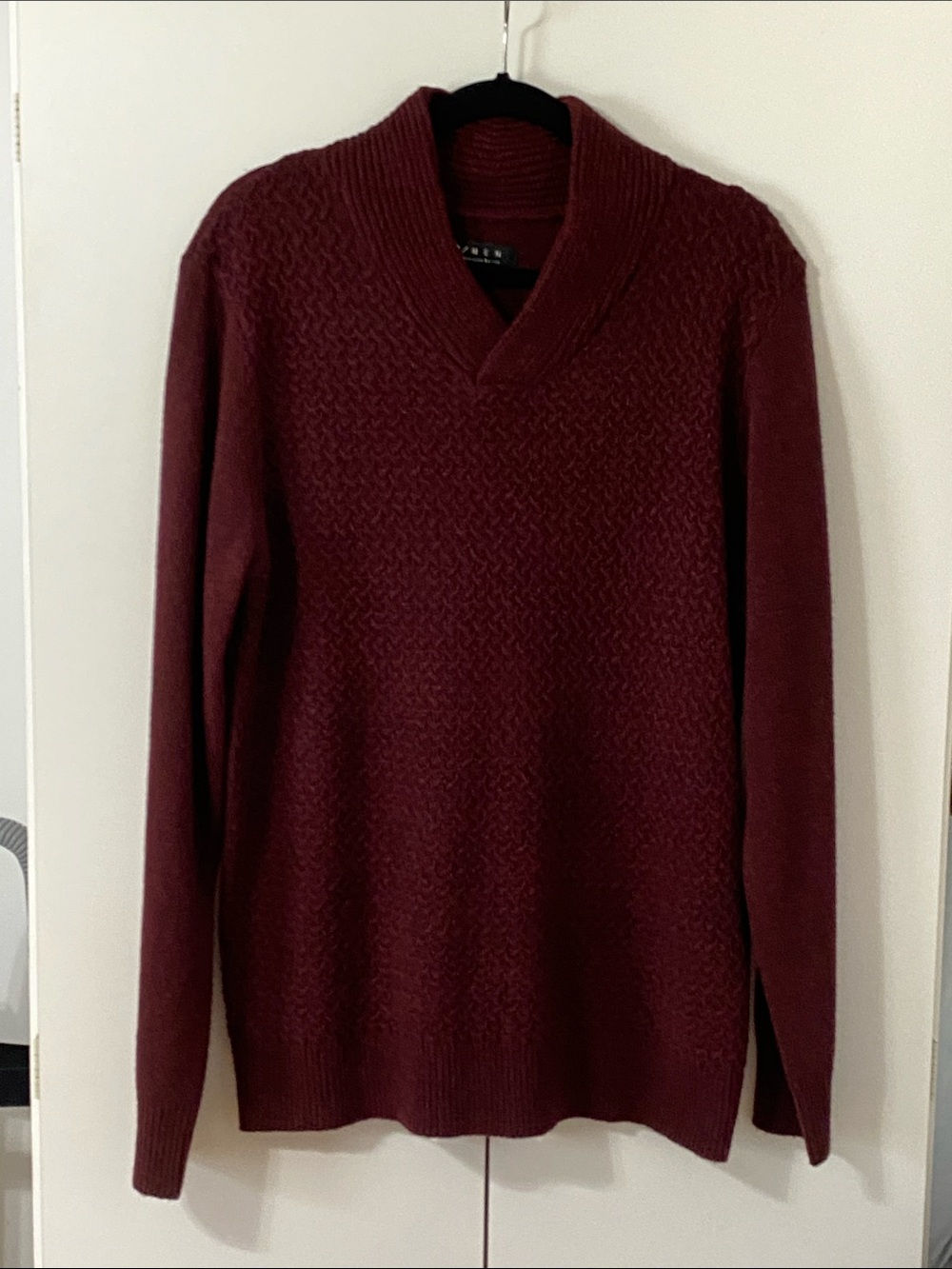 Men's Shawl Collar Knit Sweater by 21Men- Burgundy - Size L - NWT